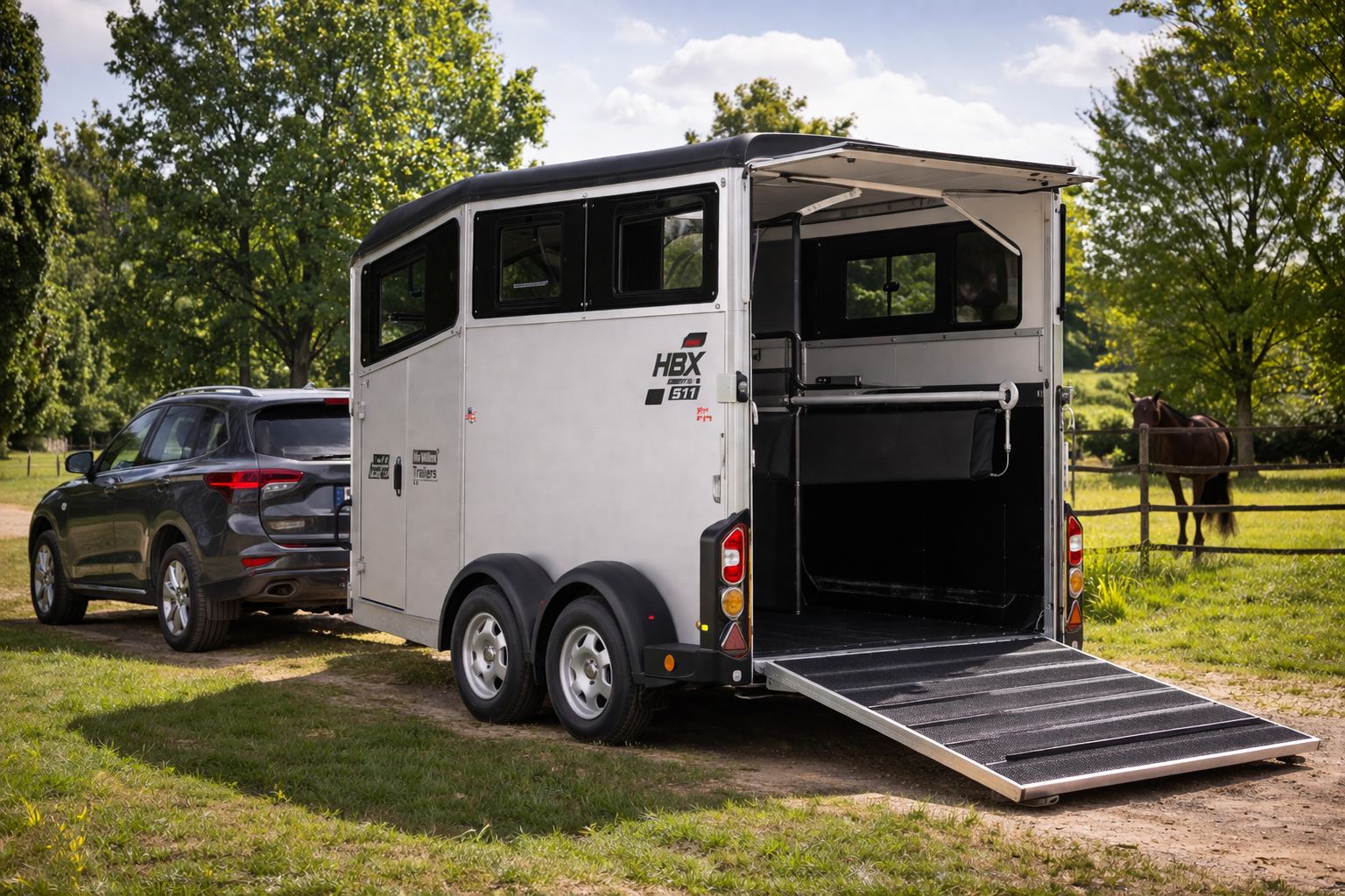 Ifor Williams HBX 511 Pferdeanhänger 2700 kg Aluminium 2 Pferde mit Rampe Frontausstieg Vollpoly Dach NEU