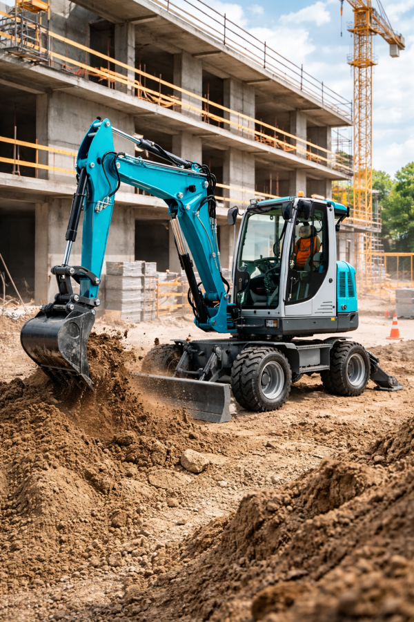 Mini-Bagger 8 Tonnen auf Rädern – Stage V